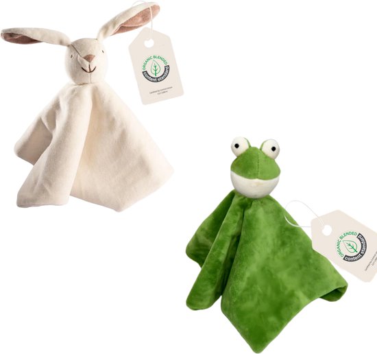 Cute since 1999 - Biologisch Knuffeldoekje - Konijn & kikker - Doudou - 2 stuks - 35 x 35 cm van Merkloos