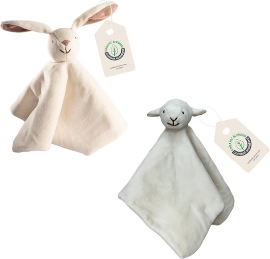 Cute since 1999 - Biologisch Knuffeldoekje - Konijn & Lammetje - Doudou - 2 stuks - 35 x 35 cm van Merkloos