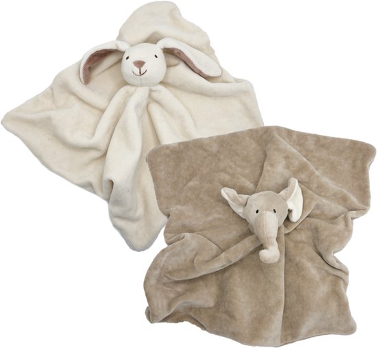 Cute since 1999 - Biologisch Knuffeldoekje - Konijn & Olifant - Doudou - 2 stuks - 35 x 35 cm van Merkloos