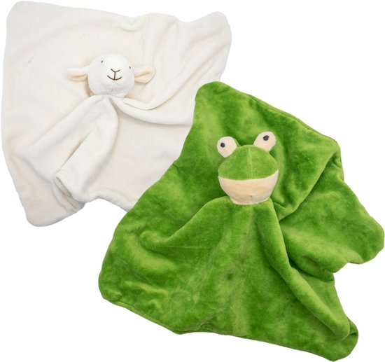 Cute since 1999 - Biologisch Knuffeldoekje - Lammetje & Kikker - Doudou - 2 stuks - 35 x 35 cm van Merkloos