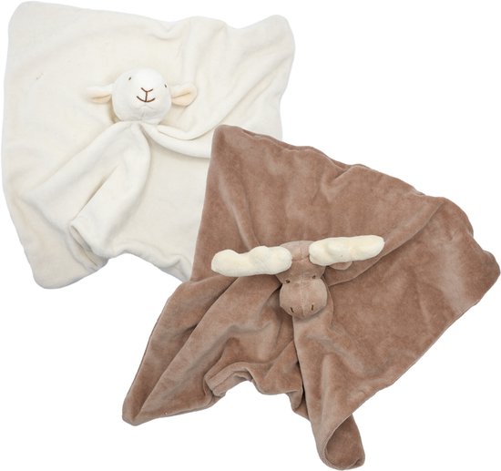 Cute since 1999 - Biologisch Knuffeldoekje - Lammetje & Rendier - Doudou - 2 stuks - 35 x 35 cm van Merkloos