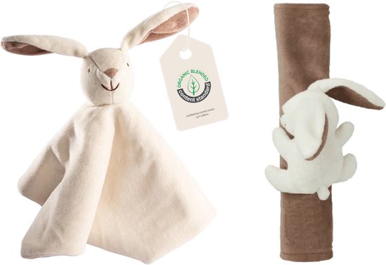 Cute Since 1999 Knuffeldoekje Konijn + Gordelhoes - 2-delige Set - Zacht Pluche - Beige/Bruin
