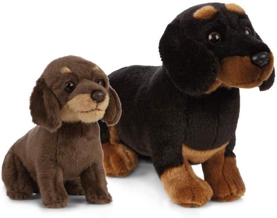 Dachshund (Sausage Dog) Moeder & Puppy Speelgoed Bundel - Pluche Knuffeldier voor Honden