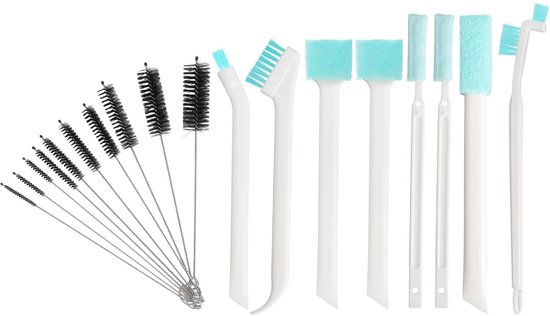Dailygoods - 18 stuks multifunctionele reinigingsborstelset, flessenborstel, babyflessen, raamgroeven reinigingsborstel, kleine borstels voor het reinigen van fles met spons voor keuken en badkamer