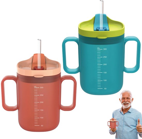 Dailygoods - 2 Stuks Snavelbekers voor Senioren - Lekvrije Drinkbeker met Rietje