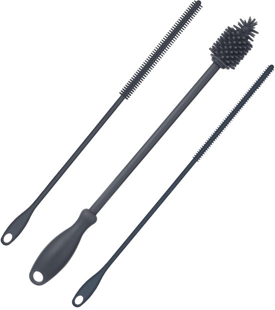 Dailygoods - 3 Stuks Rietjesreiniger en Flesborstel voor Reiniging, Herbruikbare Accessoires voor Flessen en Tumblers (Grijs)