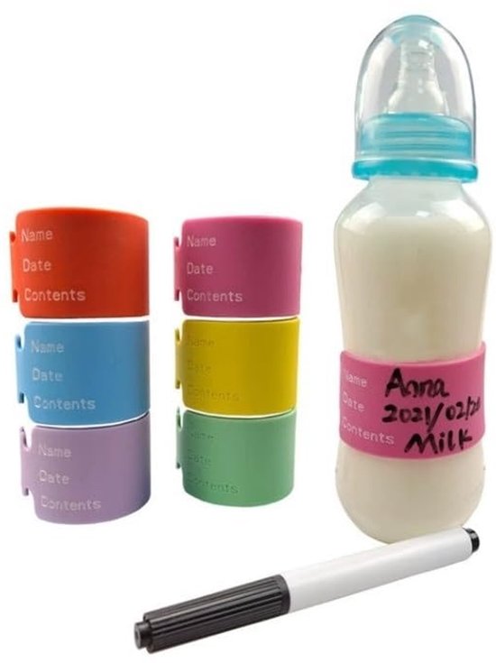 Dailygoods - 6 Stuks Herbruikbare Siliconen Labels voor Babyflessen - Veilig en Duurzaam