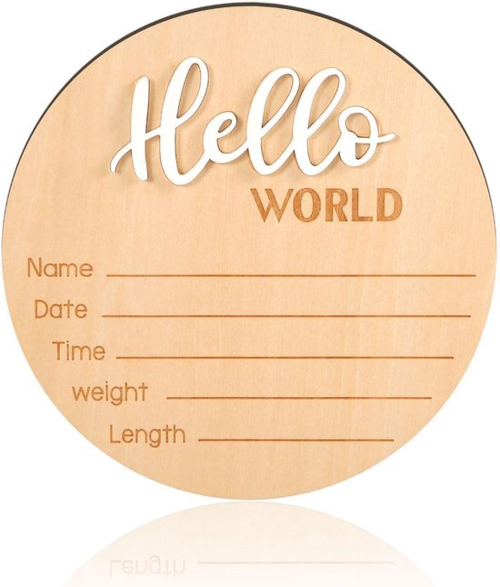Dailygoods- Aankondiging Teken 15cm - Houten Geboorte Aankondiging - Baby Naam Plaque - Fotorekwisieten - 3D Acrylletters - Massief Hout - Geboortebord