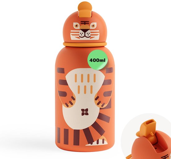 Dailygoods- Baby Drinkfles Geïsoleerd - Peuter Fles 400ml - Lekvrij - Kindvriendelijk - Roestvrij Staal - Schattige Dierenmotieven - Peuterfles
