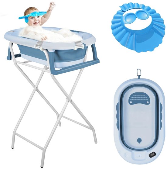 Dailygoods Babybadje met standaard, opvouwbare badkuip met antislipstandaard, badmat en badkuipinzet voor pasgeborenen e