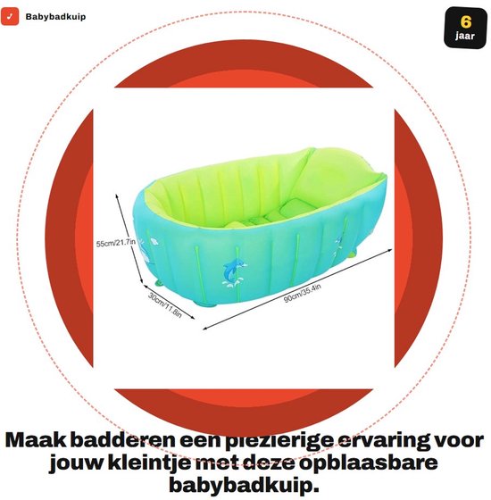 Dailygoods- Babybadkuip Opblaasbaar - Draagbaar - Antislip - Opvouwbaar - Geschikt voor 0-6 jaar - PVC Materiaal - Afmetingen 90 x 55 x 30 cm - Opblaasbad van Dailygoods