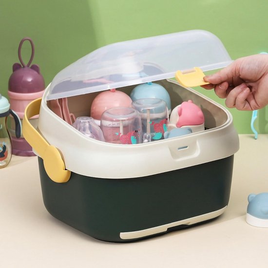 Dailygoods- Babyfles Droogrek Duurzaam - Opbergdoos met Deksel - Fopspeenhouder - Afneembare Houder - Ruimtebesparend - Efficiënt Organiseren - Flessenopbergdoos