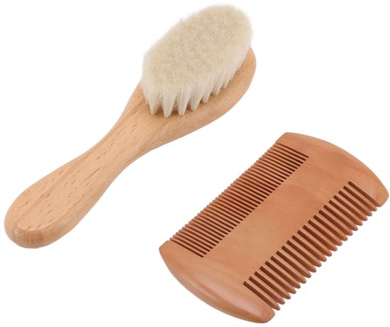 Dailygoods- Babyhaarborstel Set - Dubbelzijdige Kam - Houten Borstel - Wol - Praktisch Cadeau - Lichtgewicht 75G - Haarset