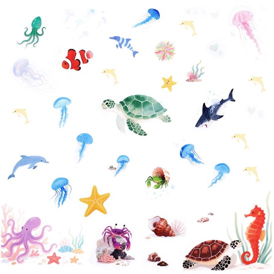 Dailygoods- Badstickers Antislip - 6st Zeedieren - Creatieve Badkamerstickers - Veelkleurig PVC - Decoraties voor Badkuip/Douchevloer - Sterke Lijm - Baddecoratie