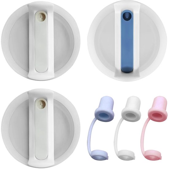 Dailygoods- Bekerdeksels Herbruikbaar - 3 Verwisselbare Deksels - Rietjesdoppen - 102 ml Inhoud - Kunststof - Dicht Sluitend - Drinkbekerdeksel