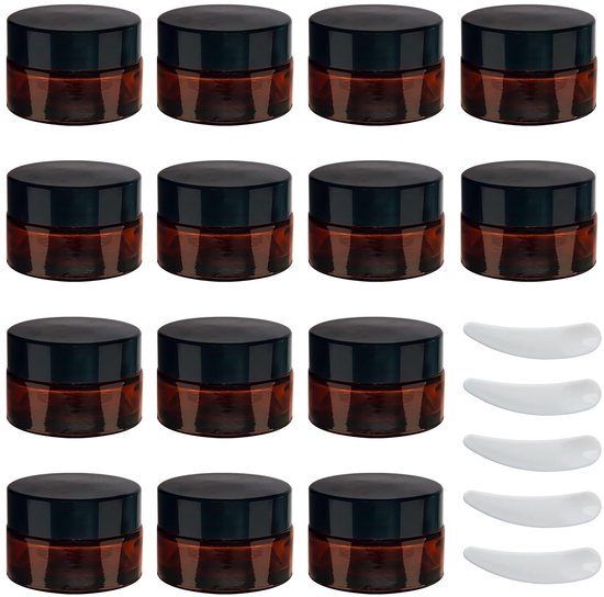 Dailygoods- Crèmepotje 20 ml - Lege Crèmepotjes - Amberglas - UV-bescherming - Goede Afdichting - Inclusief 5 Spatels - Cosmeticapot van Dailygoods