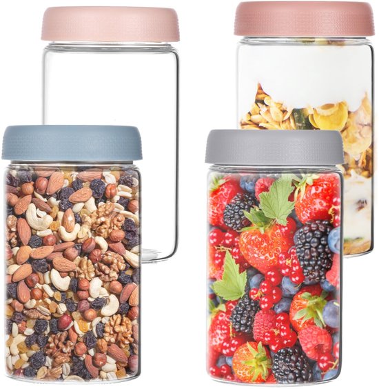 Dailygoods - Dailygoody - Glazen Haverpotten - Herbruikbare Potten - 600 ml - Transparant - Perfect voor Salades en Yoghurt - Vaatwasserbestendig - Geschikt voor O...