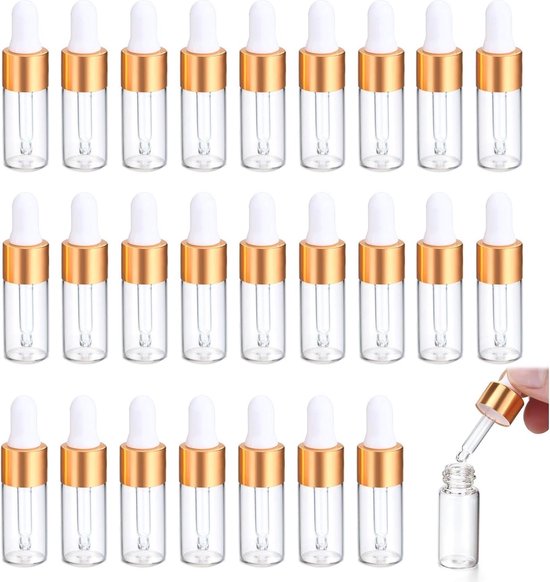 Dailygoods - Dailygoody - Set of 25 Empty Glass Dropper Bottles - Mini Pipette Flessen - Lichtgewicht en Handzaam - 3ml - Perfect voor Essentiële Olie - Aromatherapie