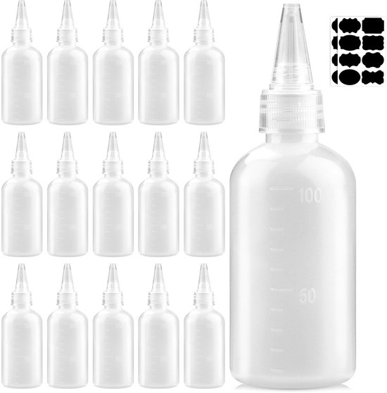Dailygoods - DKBT 16 stuks knijpflessen 100 ml knijpfles spuitfles doseerfles sausfles ketchup fles dispenser fles knijpfles sausdispenser oliefles plastic keuken