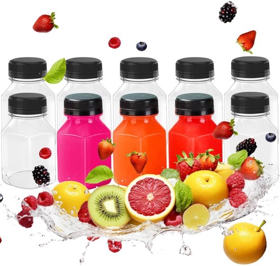Dailygoods- Drinkfles 120 ml - Mini Plastic Fles - Herbruikbaar - Sapflessen - Voor Sappen/Smoothies - Set van 10 Stuks - Sapfles