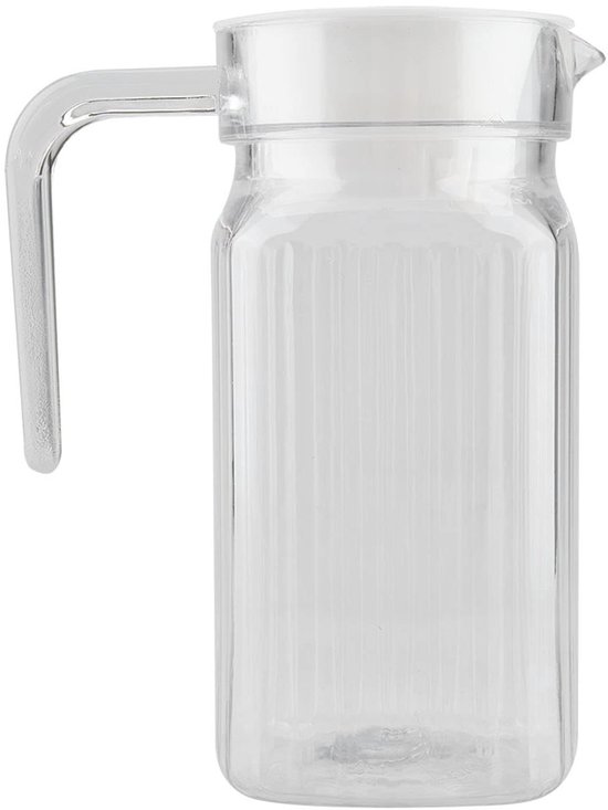 Dailygoods- Drinkkan met Deksel - Plastic Kan - Acryl Fles - Geribbelde Drinkkan - Transparante Kan - Geschikt voor Koelkast - Waterkan