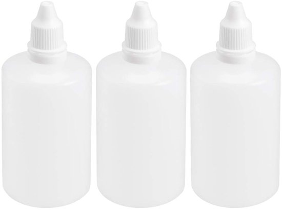 Dailygoods- Druppelflesjes 100ml - 3-Pack - Oogdruppelaar met Schroefdop - Kinderbeschermkap - Lekvrij - Knijpbaar Ontwerp - Druppelfles