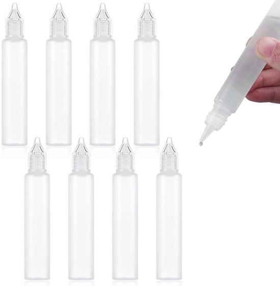 Dailygoods- Druppelflessen 8 stuks 30 ml - Lege Knijpflessen - Kunststof Doseerflessen - Plastic Flessen - Dropperflessen met Deksel - Geschikt voor Olie/Lijm/Verf
