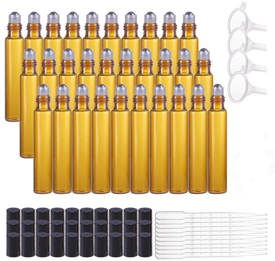 Dailygoods- Flessen 30 stuks - 10 ml Glas - Navulbare Container - Inclusief 5 Pipetten - Lichtgewicht - Perfect voor Onderweg - Olieflessen
