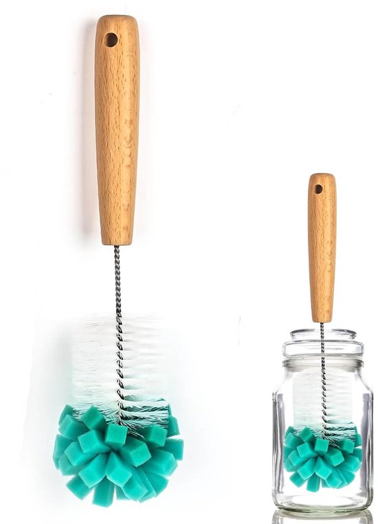 Dailygoods- Flessenborstel - Harde Borstelharen/Zachte Spons - Geur- en Corrosiebestendig - Slijtvast - 28 x 7 cm - Sterke Verwijdering van Vlekken - Flessenreiniger van Dailygoods