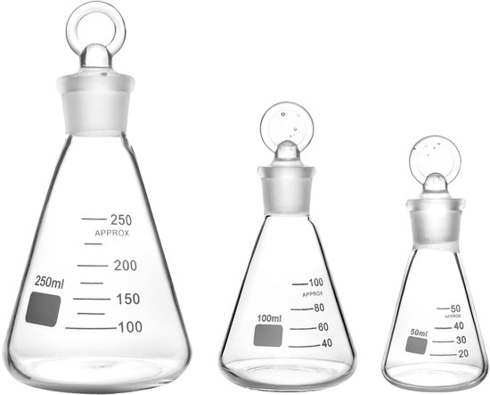 Dailygoods - Glas Erlenmeyer Flask Set - 3 Stuks Borosilicaatglas