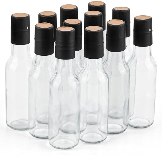Dailygoods- Glazen Flessen 150 ml - Beugelfles - Herbruikbare Flessen - Glazen Sapflessen - Glazen Flessen met Dop - Compacte Maat 4,5 x 17 cm