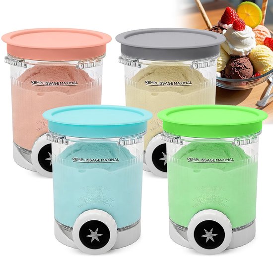 Dailygoods- IJshouder 480 ml - 4 Stuks - Met Deksel - Compatibel met Ninja Creami Swirl NC700/NC701EU - BPA-vrij - Vaatwasmachinebestendig - Ijscontainer
