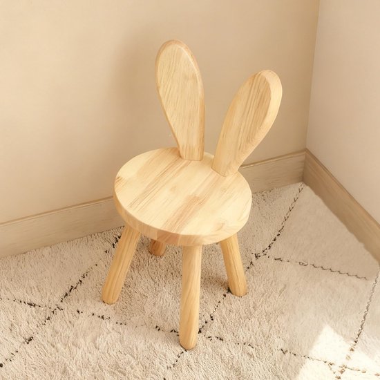 Dailygoods- Kinderstoel Massief Hout - Konijnenoren Rugleuning - 45 x 26 cm - Voor Eten/Lezen/Spelen - Geschikt Vanaf 3 Jaar - Duurzaam Ontwerp - Kindertafel