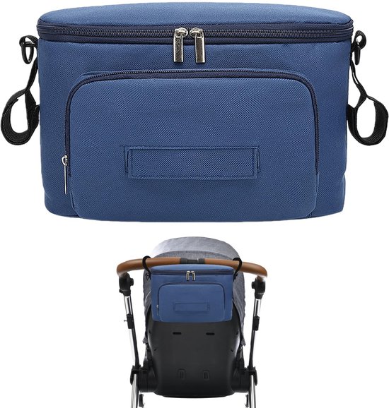 Dailygoods- Kinderwagen Organizer - Waterdicht 600D Oxford - Met Geïsoleerde Bekerhouder - Ritsvak - Grote Opbergruimte - 18,5 x 16 x 32 cm - Kinderwagentas