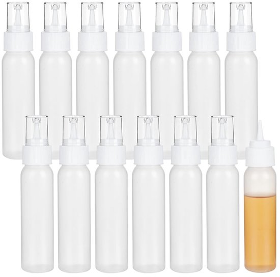 Dailygoods- Knijpfles 30 stuks 60ml - Plastic Hervulbare Fles - Gemakkelijk te Gebruiken - Voor Cosmetica/Kunst - Nauwsluitende Deksel - Voorkomt Morsen