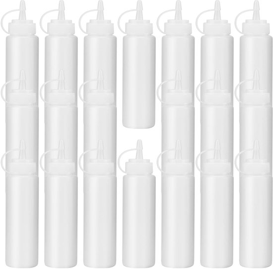 Dailygoods- Knijpflessen 20-pack - 200 ml/8 oz - Plastic Knijpflessen - Doseerflessen voor Saus - Gemakkelijk Schoon te Maken - Zacht en Duurzaam - Sauzenfles