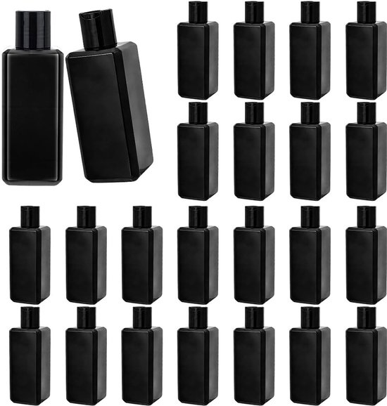 Dailygoods- Knijpflessen 25 stuks 200 ml - Zwarte Plastic Flessen - Schijfsluiting - Lekvrij - Voor Shampoo/Lotion - Compact 47 x 47 x 135 mm - Fles