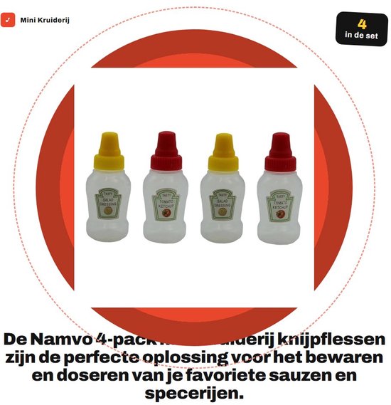 Dailygoods- Knijpflessen Set van 4 - 23ml Mini Kruiderij Flessen - Plastic Sauzen Containers - Draagbare Flessen - Voor Ketchup/Siroop - Compacte Afmetingen 7x3x0,9 cm - Sauzenfles