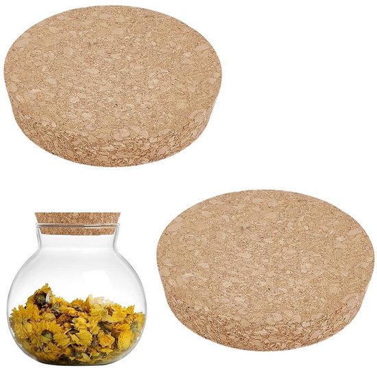 Dailygoods- Kurkdeksels 2 stuks - Grote Kurkdeksels 9,6/10 cm - Vervanging Wijnfles - Geschikt voor Glazen Potten - Houten Taps Toelopende Pluggen - Materiaal Kurk - Deksel