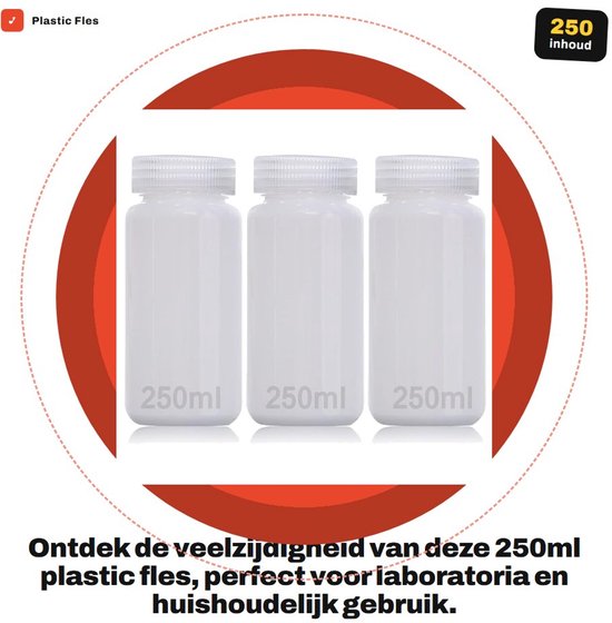 Dailygoods- Labfles 250ml - Lekvrij - HDPE - Breed Mond - Chemisch Bestendig - Voedselopslag - Hoge Temperatuur tot 120°C - Fles