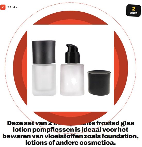 Dailygoods- Lotion Pomp Fles 2 Stuks - 30ml/1oz - Transparant/Zwart - Lege Hervulbare Dispenser - Cosmetische Container - Stevig Glas
