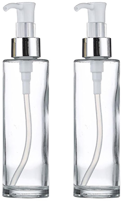 Dailygoods- Lotion Pomp Fles Set van 2 - Glazen Zeepdispenser - 120ml/4oz - Transparant - Met Plastic Pomp - Voor Etherische Oliën en Shampoo