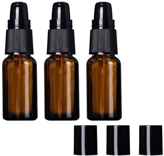 Dailygoods- Lotion Pomp Flessen 3 Stks - 30ml/1oz - Amber Glas - Lege Hervulbare Dispenser - Zwarte Dop - UV-bescherming - Cosmetische Flessen