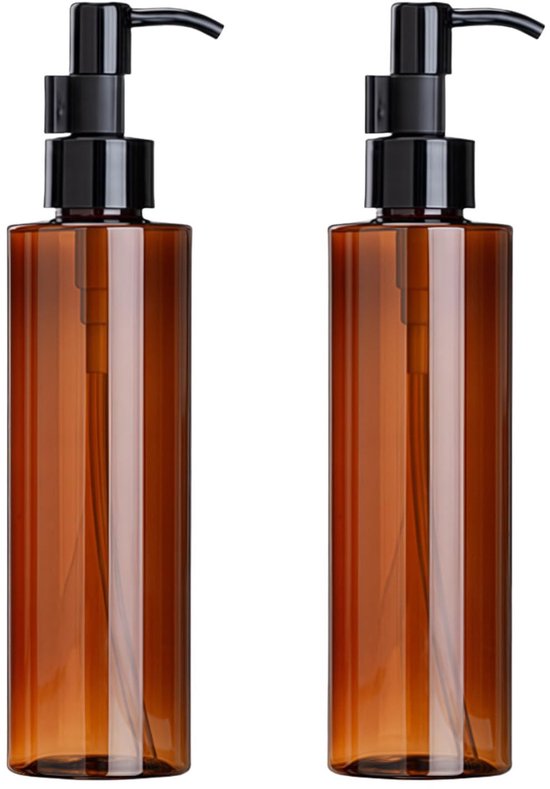 Dailygoods- Lotionflessen 200ml - Pompflessen/Hervulbaar - Amberkleurig - Lekvrij - Cosmetische Containers - Compacte Vorm