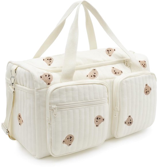 Dailygoods- Luiertas Grote Mommy Bag - Katoen met Borduurwerk - 48 × 22 × 26 cm - Ziekenhuis/Ver reizen - Voor Onderweg - Kinderwagen Compatibel - Babybag