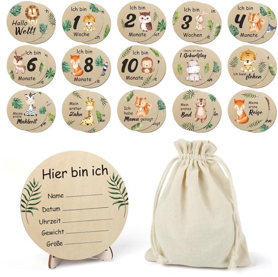 Dailygoods- Mijlpaalkaarten Houten - 15 Mijlpalen - Duurzaam - Uniek Ontwerp - Babyfotografie - Handgemaakt met Lasergravure - Babykaarten