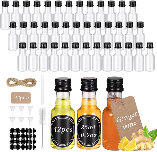 Dailygoods- Mini-Drankflessen 42 Stuks - Lekvrije Plastic Flessen - Navulbare Herbruikbare Flessen - Voor Sap/Melk/Olie - Reisformaat - 25 ml Inhoud - Shotflessen