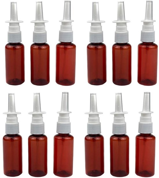 Dailygoods- Neusspray Flessen 12 Stuks - 10ml - Amber Plastic - Fijne Mist Sprayers - Cosmetische/Medische Toepassingen - Hoogwaardig PET-Kunststof - Sprayflessen