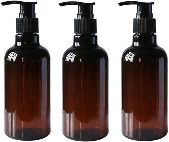 Dailygoods- PET-flessen 250 ml - Bruin met zwarte pomp - Navulbaar - 3 stuks - Milieuvriendelijk - Geschikt voor cosmetica - Fles