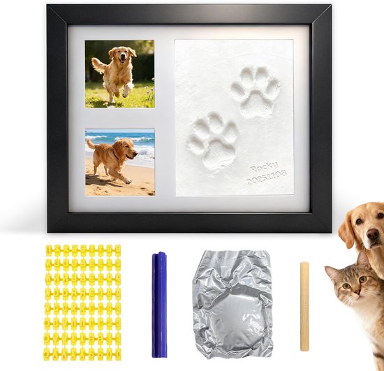 Dailygoods - Pet Paw Print Kit voor Honden - Fotolijst Aandenken Kit - Zwart